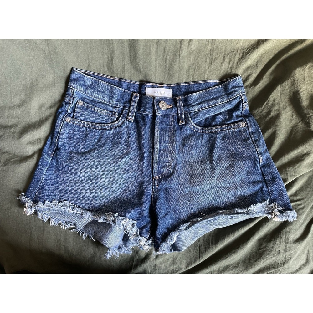 MNG MANGO Denim Jean Shorts Sz 4 High Rise Fray Hem Cut Off ASOS Button Fly